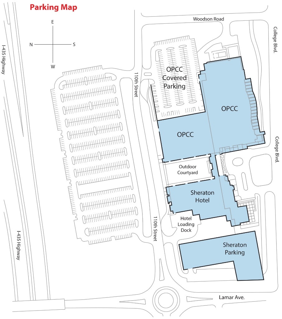 Map showing parking spots around the convention center